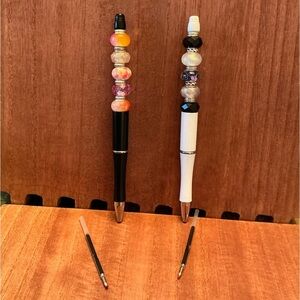 Hand Crafted Beaded Pens Set of 2 with ink refill, Ballpoint Black